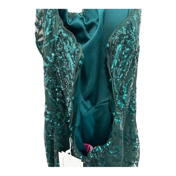NWT PromGirl Statement-Back Long Sequin Prom Dress Hunter green - Picture 16 of 16